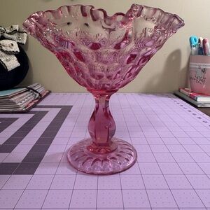 Vintage Fenton Round Compote Thumbprint Colonial Pink